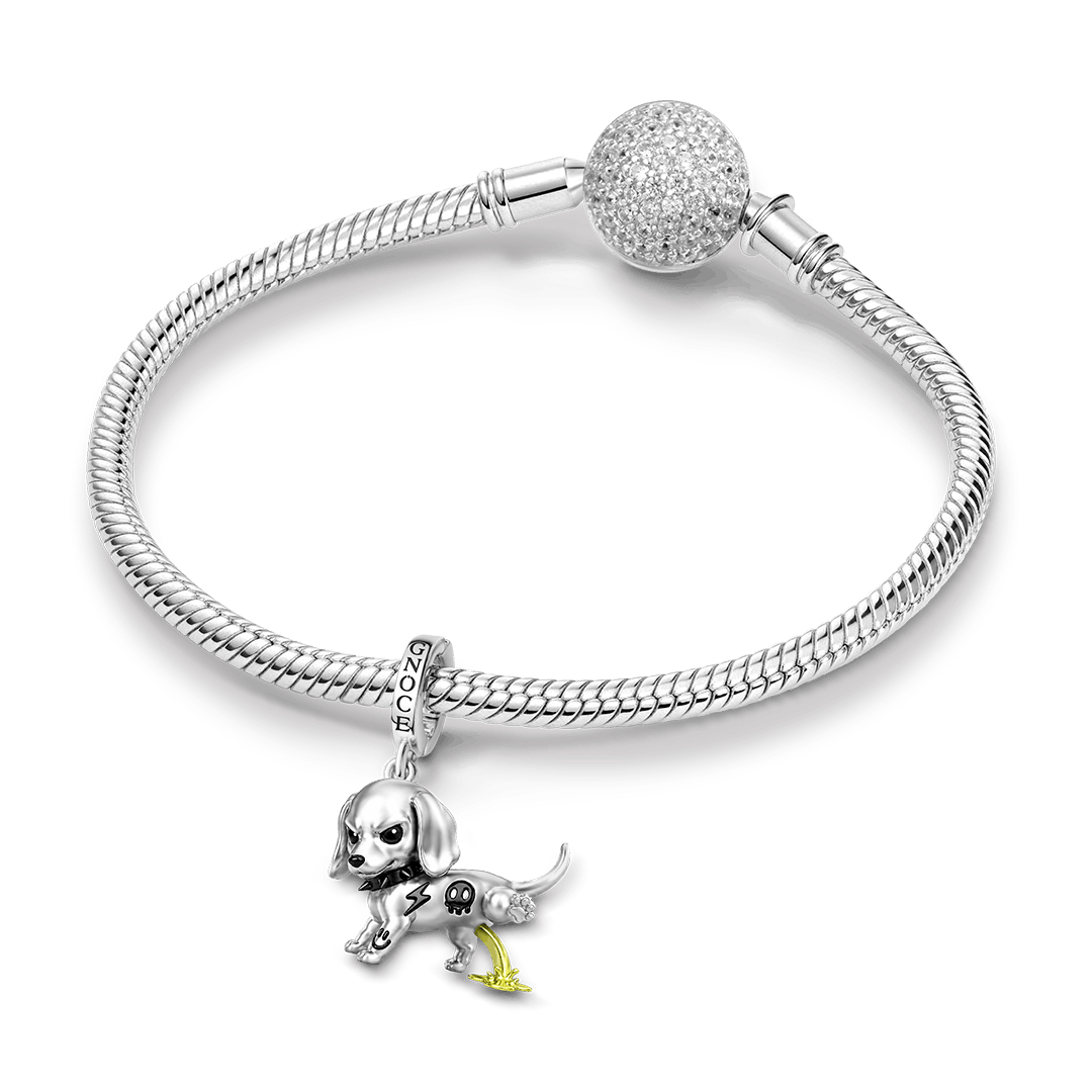 Gnoce Punk Glow‑in‑the‑dark Protective Dog Rebel Clasp Dangle Charm Platinum‑plated Silver Blend_6