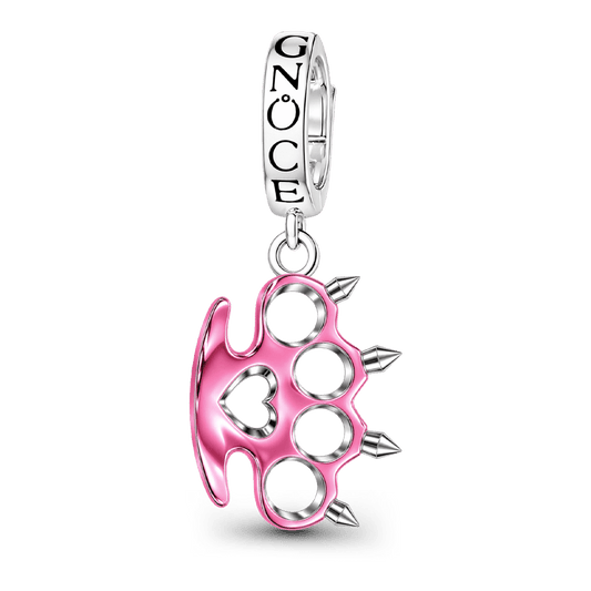 Gnoce Pink Punk Knuckle Duster Clasp Dangle Charm Platinum-plated Silver Blend_1