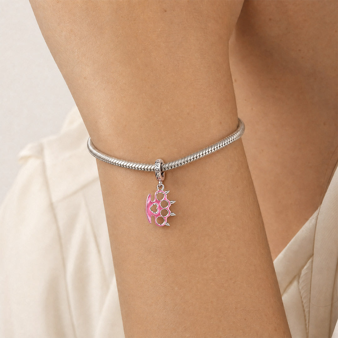 Gnoce Pink Punk Knuckle Duster Clasp Dangle Charm Platinum-plated Silver Blend_2