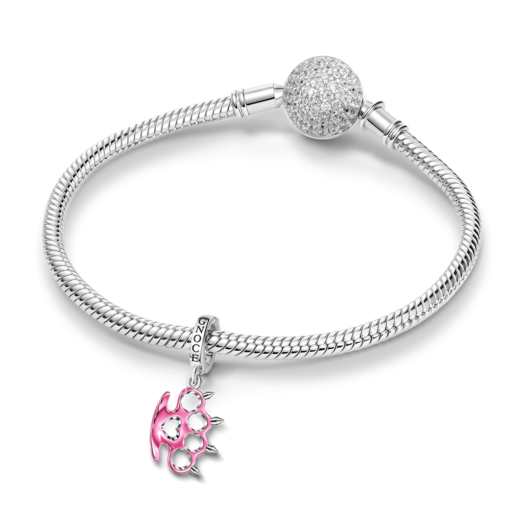 Gnoce Pink Punk Knuckle Duster Clasp Dangle Charm Platinum-plated Silver Blend_3
