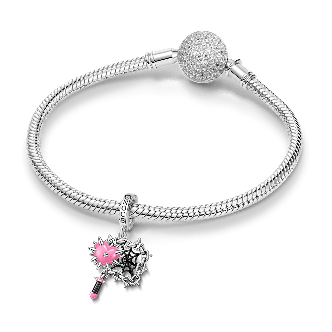 Gnoce Pink Punk C Shape Mace Spider Web Clasp Dangle Charm Platinum-plated Silver Blend_3