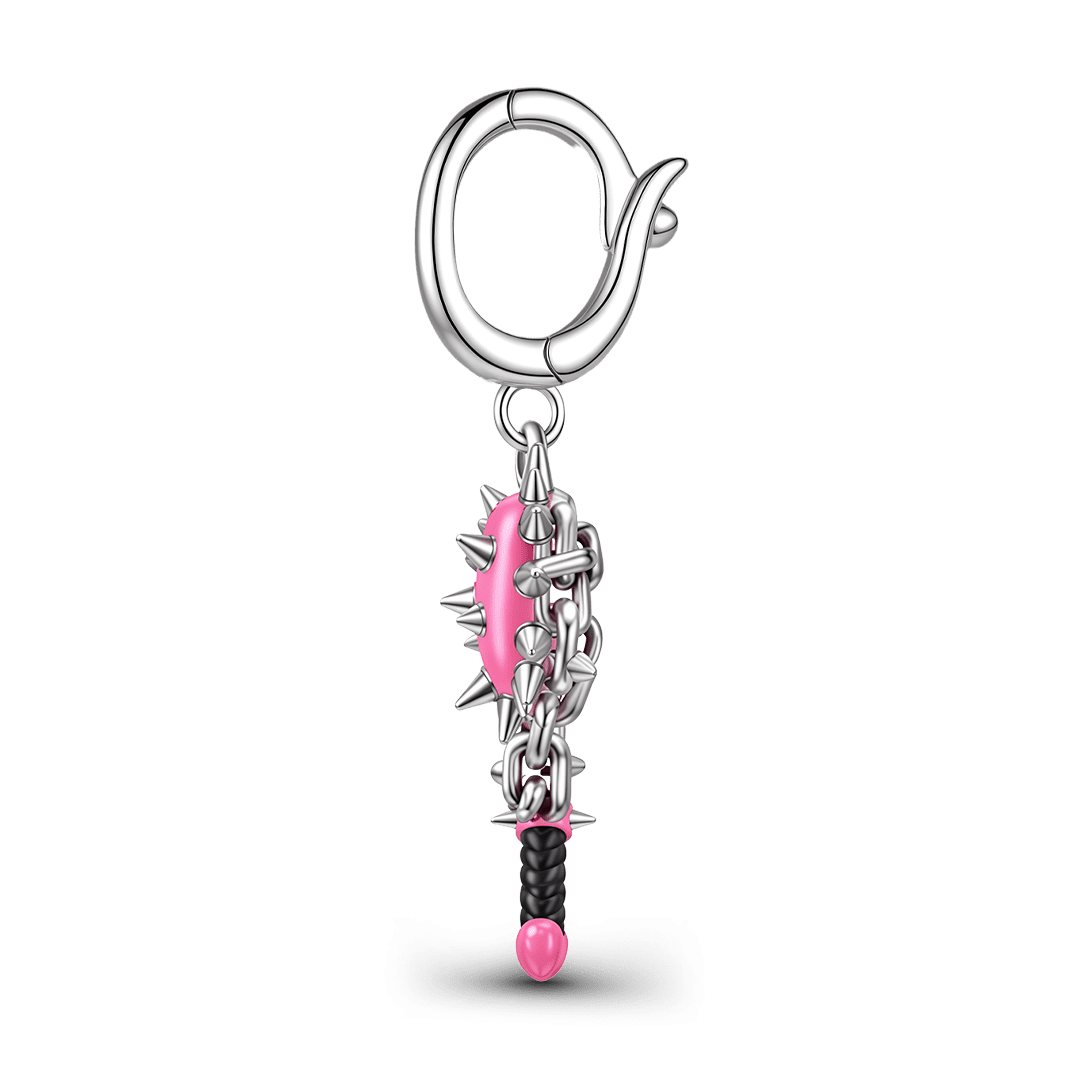 Gnoce Pink Punk C Shape Mace Spider Web Clasp Dangle Charm Platinum-plated Silver Blend_6
