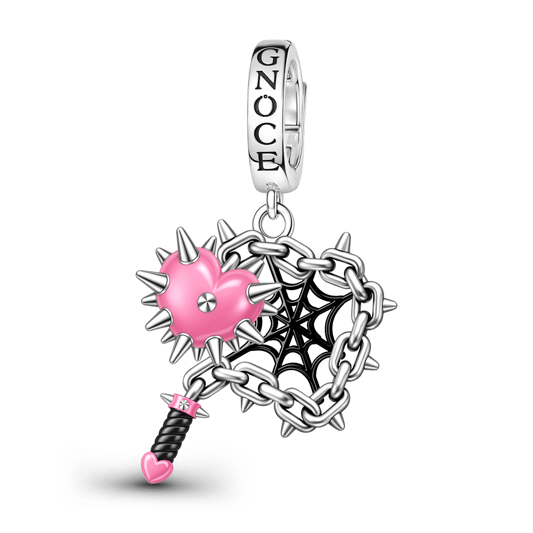 Gnoce Pink Punk C Shape Mace Spider Web Clasp Dangle Charm Platinum-plated Silver Blend_1