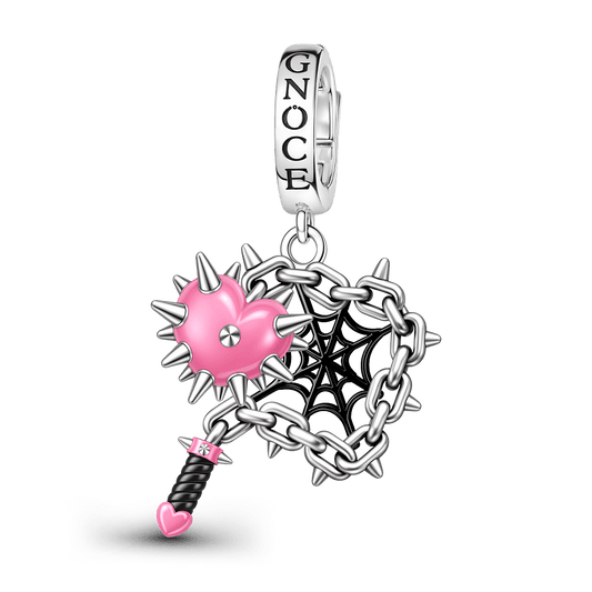Gnoce Pink Punk C Shape Mace Spider Web Clasp Dangle Charm Platinum-plated Silver Blend_1