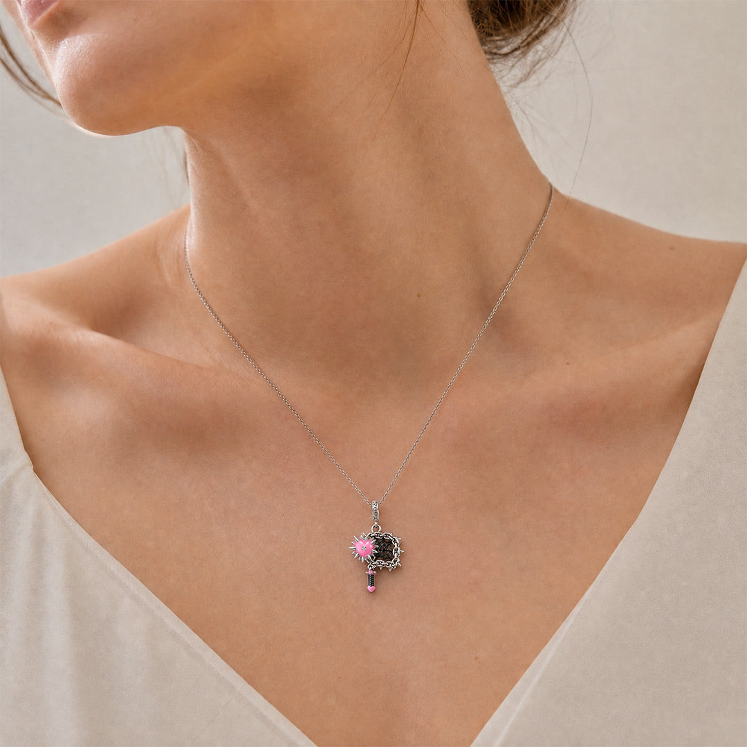Gnoce Pink Punk C Shape Mace Spider Web Clasp Dangle Charm Platinum-plated Silver Blend_5
