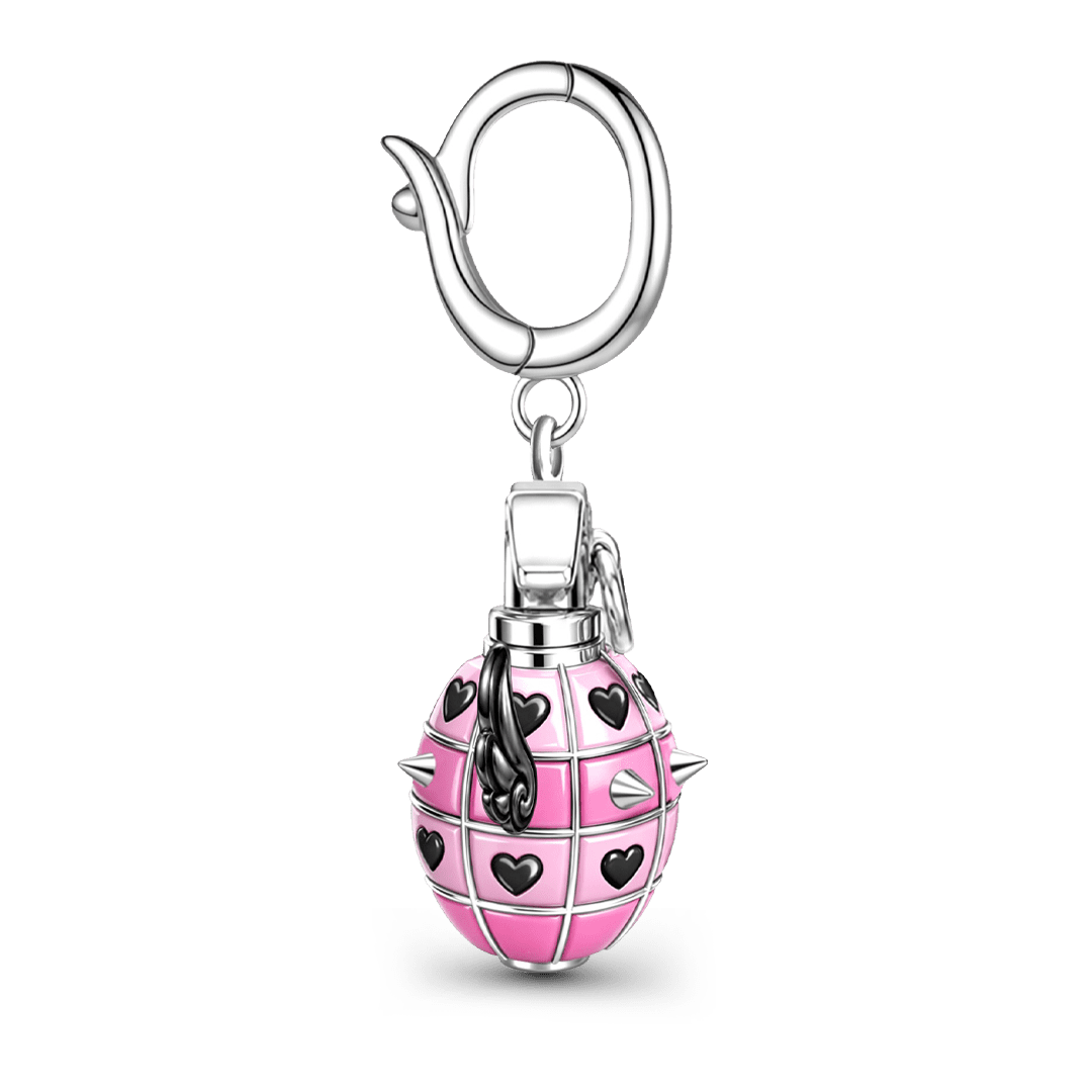 Gnoce Pink Punk Grenade Clasp Dangle Charm Platinum-plated Silver Blend_5