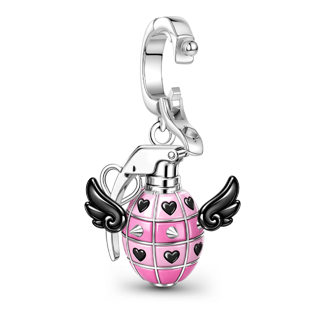 Gnoce Pink Punk Grenade Clasp Dangle Charm Platinum-plated Silver Blend_6