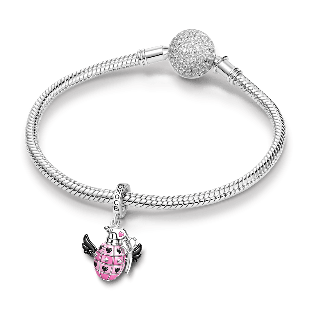 Gnoce Pink Punk Grenade Clasp Dangle Charm Platinum-plated Silver Blend_3