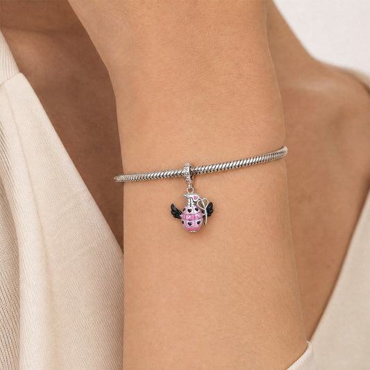 Gnoce Pink Punk Grenade Clasp Dangle Charm Platinum-plated Silver Blend_2