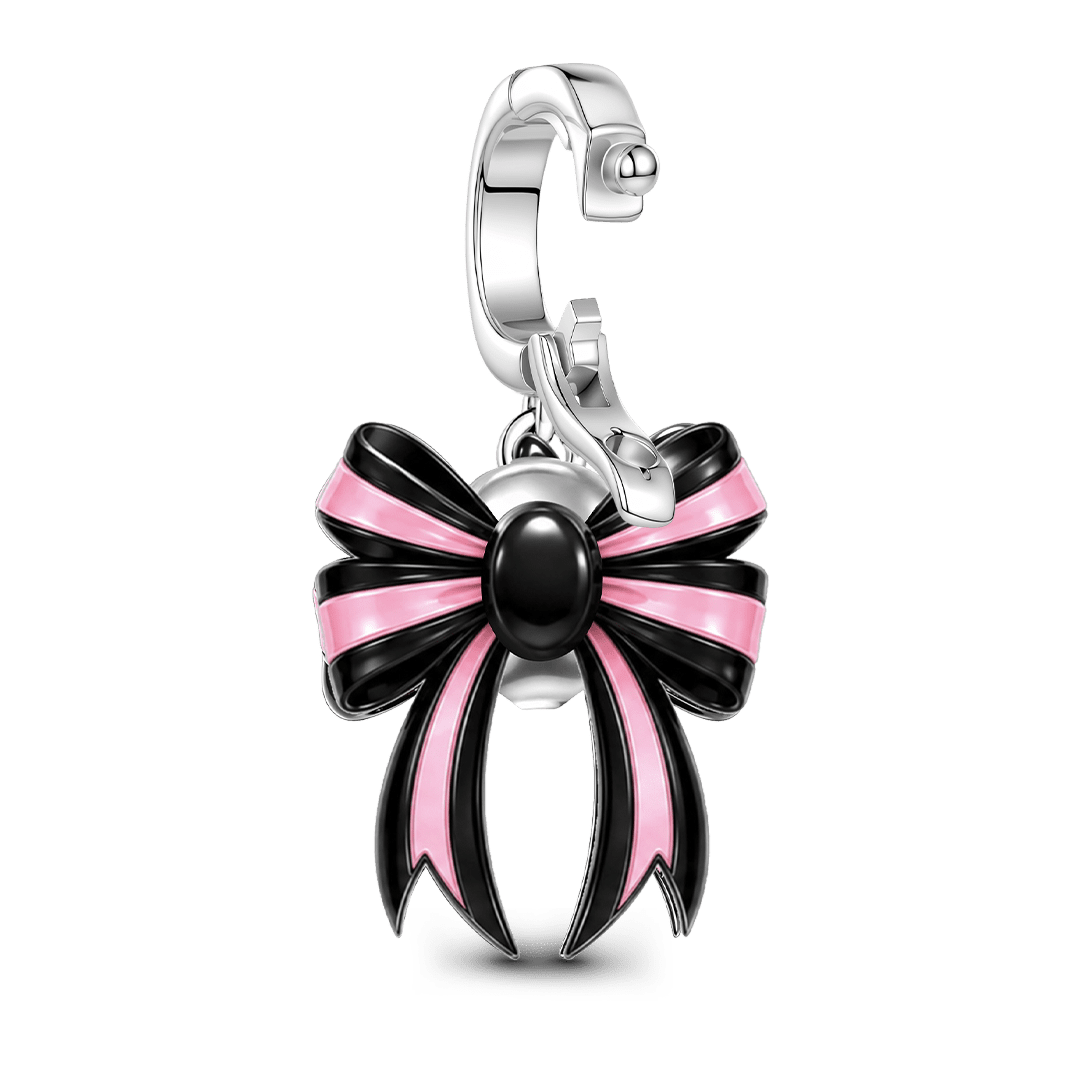 Gnoce Pink Punk Bow Skull Clasp Dangle Charm Platinum-plated Silver Blend_6