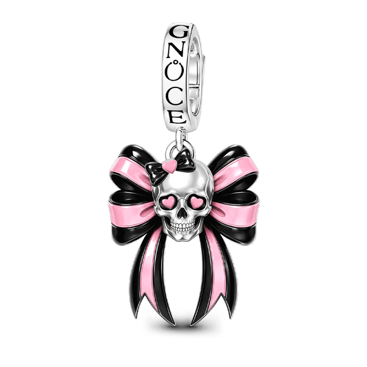 Gnoce Pink Punk Bow Skull Clasp Dangle Charm Platinum-plated Silver Blend_1