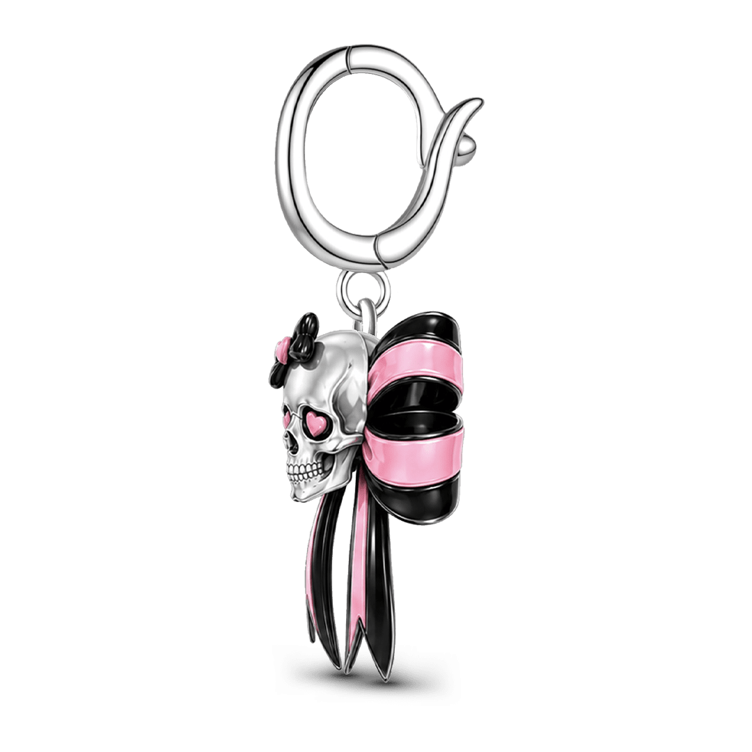 Gnoce Pink Punk Bow Skull Clasp Dangle Charm Platinum-plated Silver Blend_5