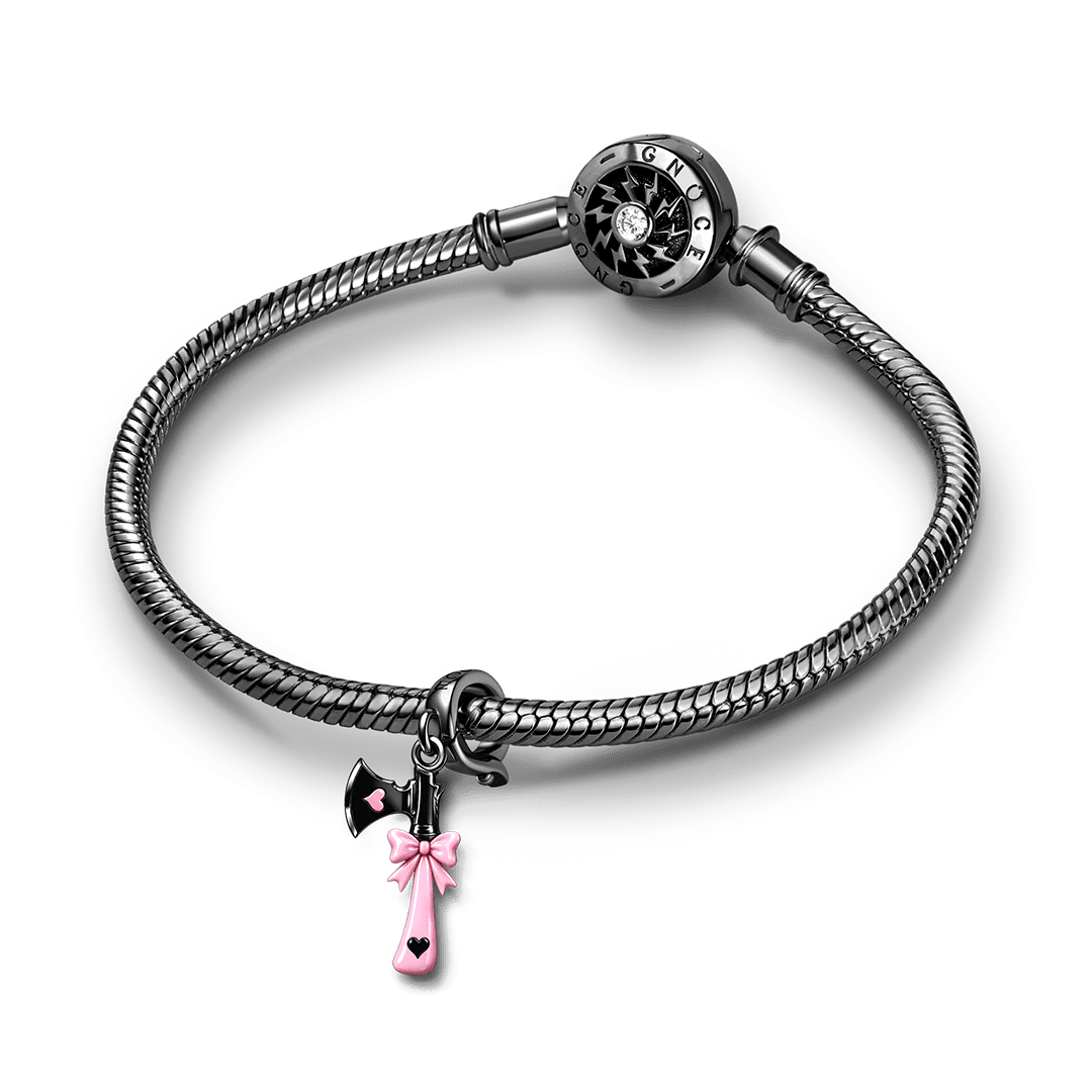 Gnoce Punk Pink Axe Clasp Dangle Charm Platinum-plated Silver Blend_3