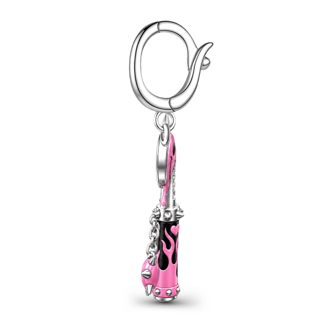 Gnoce Pink Punk Dagger Smile Face Clasp Dangle Charm Platinum-plated Silver Blend_6