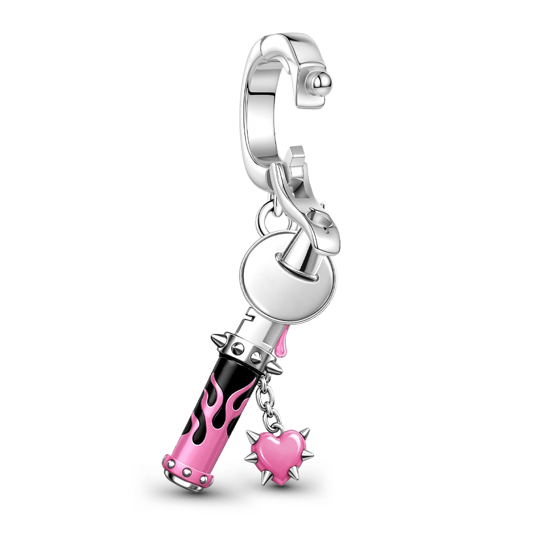 Gnoce Pink Punk Dagger Smile Face Clasp Dangle Charm Platinum-plated Silver Blend_7