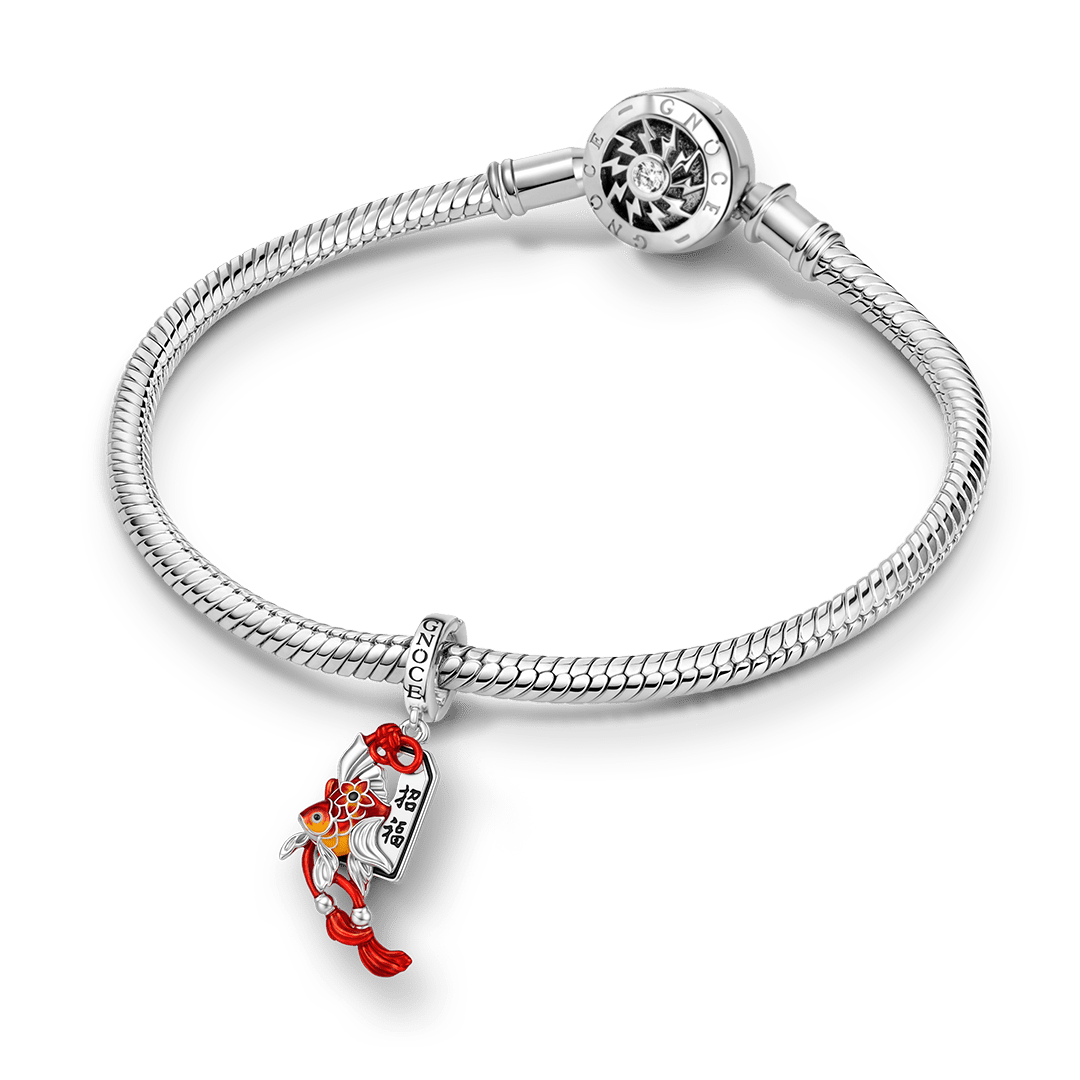 Gnoce Japanese Lucky Koi Fish Clasp Dangle Charm Platinum-plated Silver Blend_3