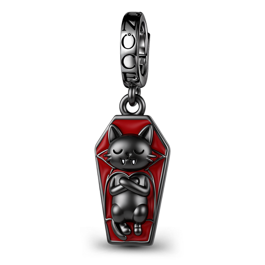 Gnoce Halloween Black Cat Coffin Dangle Charm Black Gold-plated Silver Blend_1