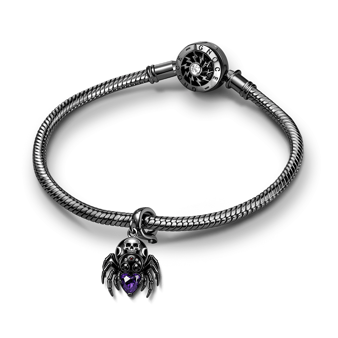Gnoce Halloween Evil Critter Spider Clasp Dangle Charm Black Gold-plated Silver Blend_3