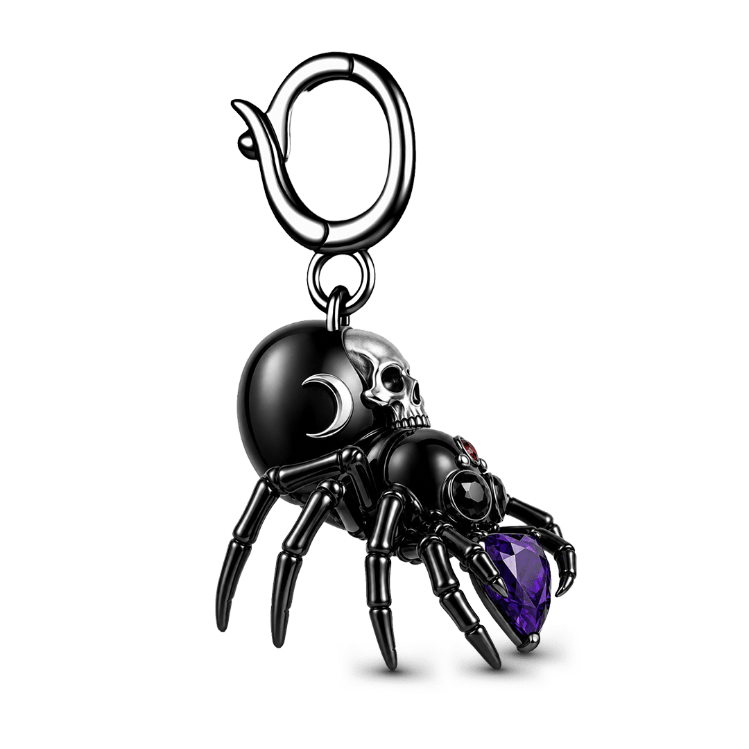 Gnoce Halloween Evil Critter Spider Clasp Dangle Charm Black Gold-plated Silver Blend_5