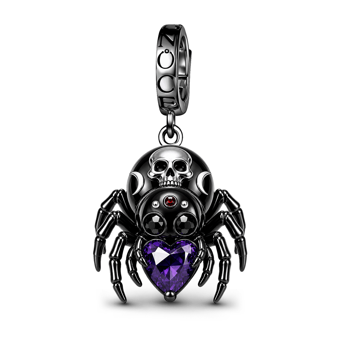 Gnoce Halloween Evil Critter Spider Clasp Dangle Charm Black Gold-plated Silver Blend_1