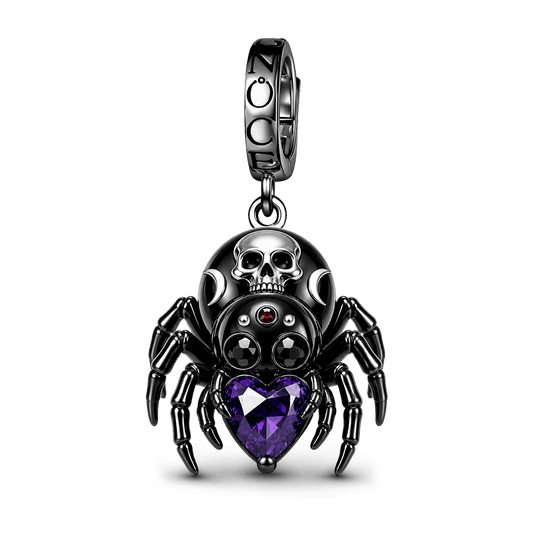 Gnoce Halloween Evil Critter Spider Clasp Dangle Charm Black Gold-plated Silver Blend_1