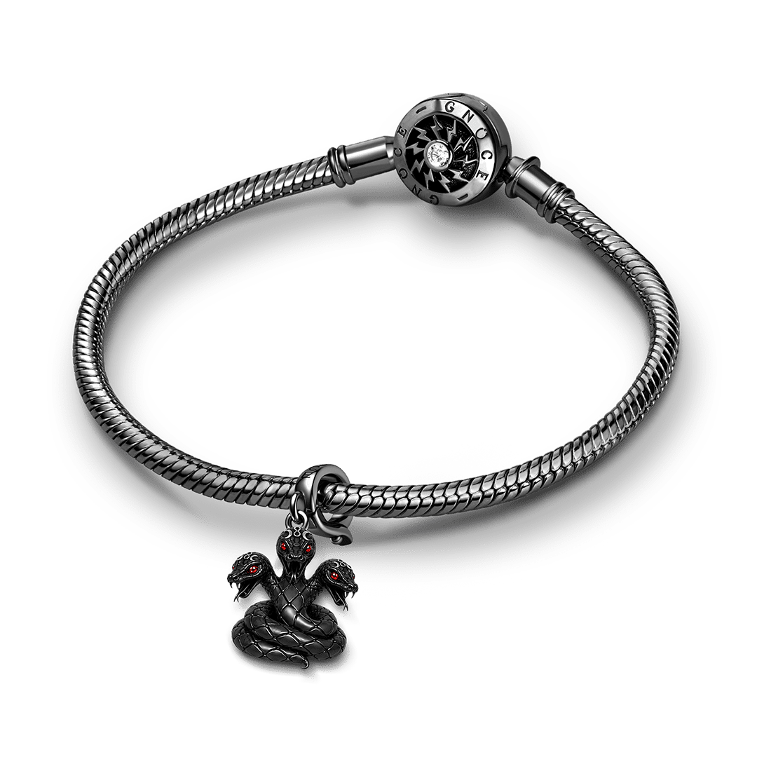 Gnoce Halloween Evil Critter Snake Clasp Dangle Charm Black Gold-plated Silver Blend_3