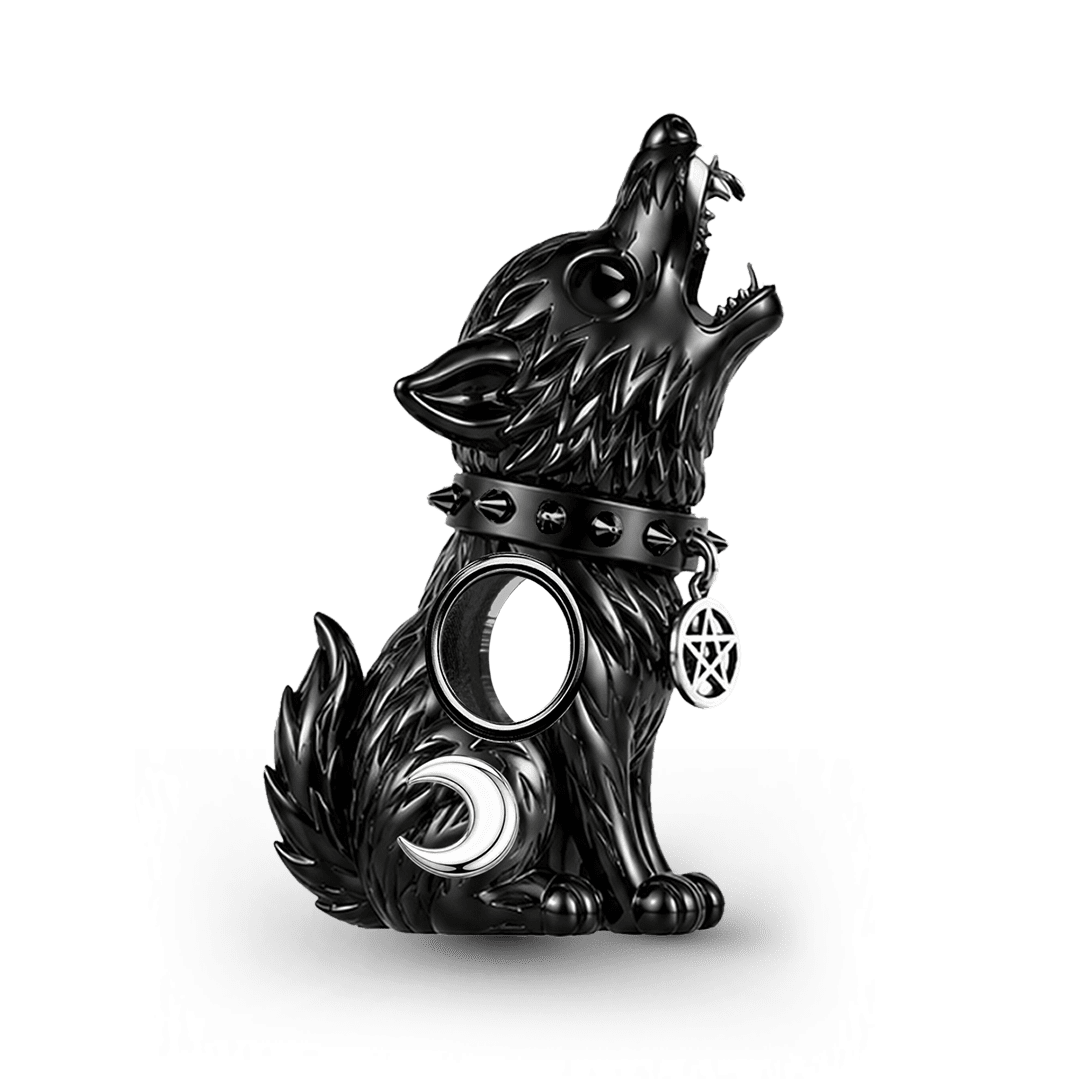 Gnoce Halloween Evil Critter Black Wolf Bead Charm Black Gold-plated Silver Blend_5