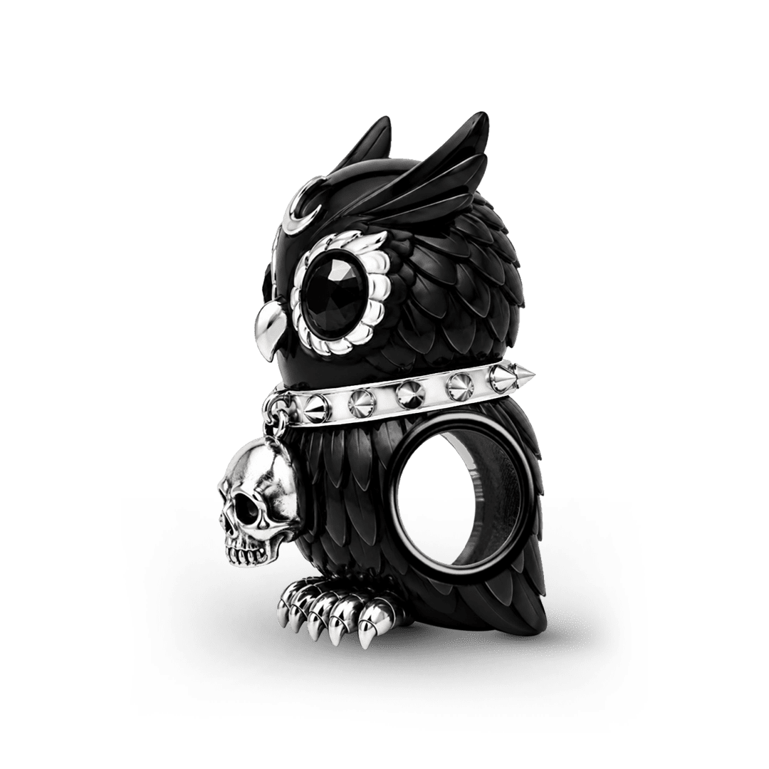 Gnoce Halloween Evil Critter Owl Bead Charm Black Gold-plated Silver Blend_5