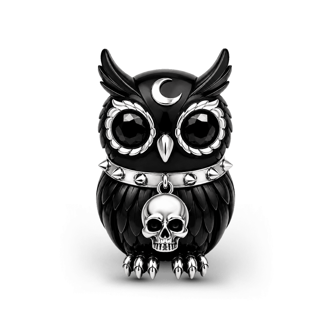 Gnoce Halloween Evil Critter Owl Bead Charm Black Gold-plated Silver Blend_1