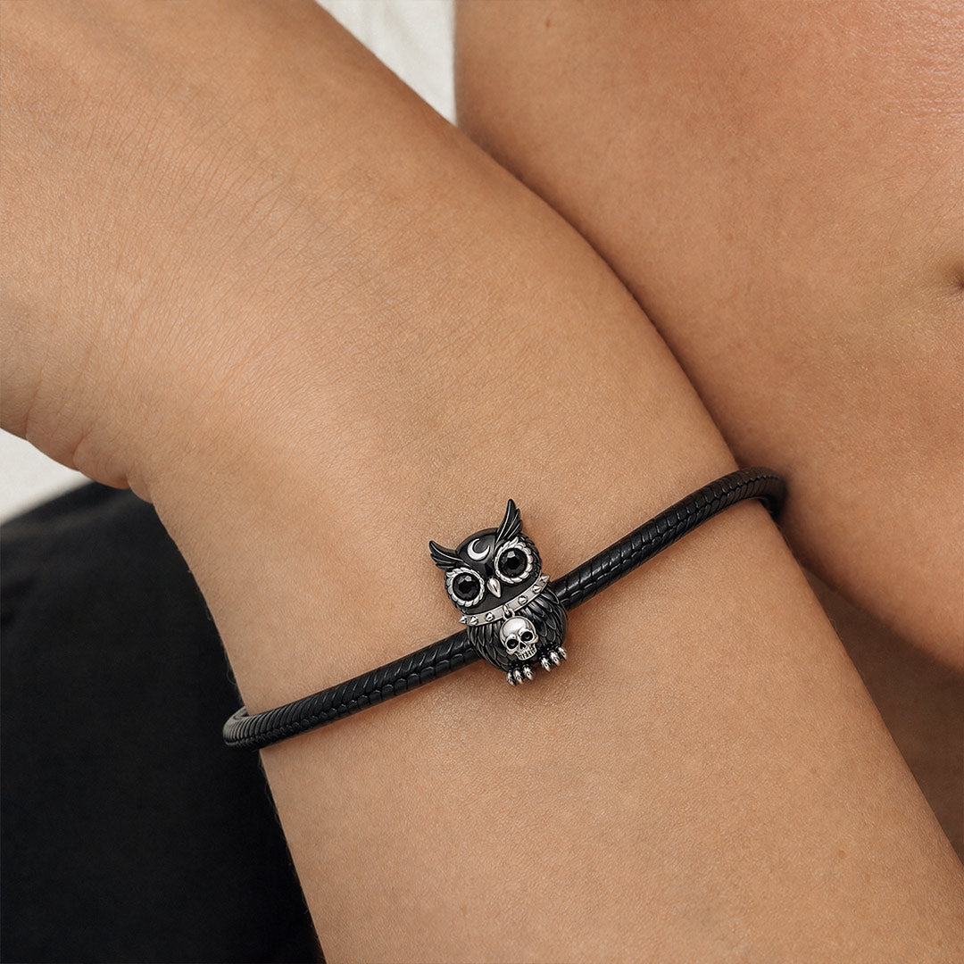 Gnoce Halloween Evil Critter Owl Bead Charm Black Gold-plated Silver Blend_2