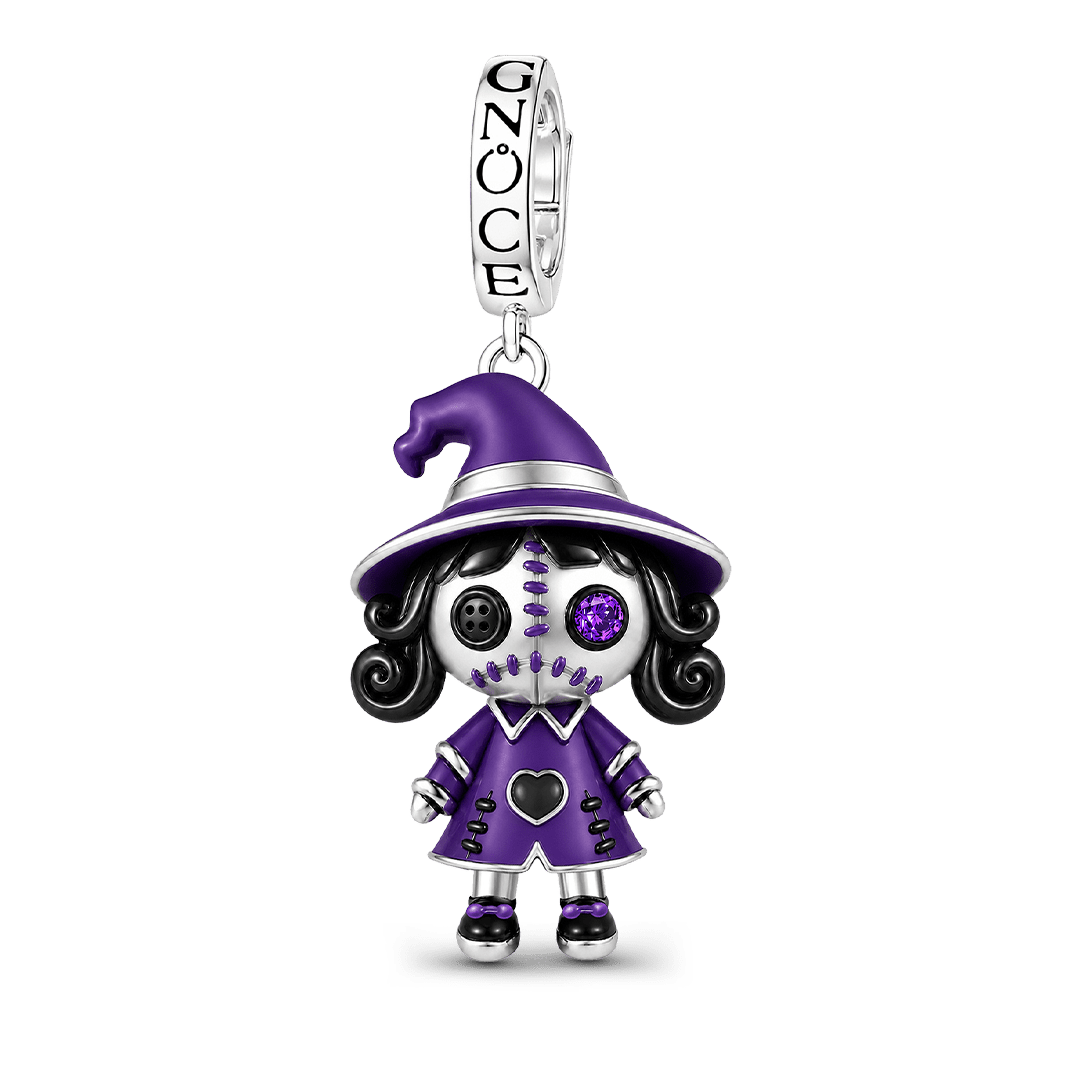 Gnoce Halloween Voodoo Doll Witch Clasp Dangle Charm Black Gold-plated Silver Blend_1