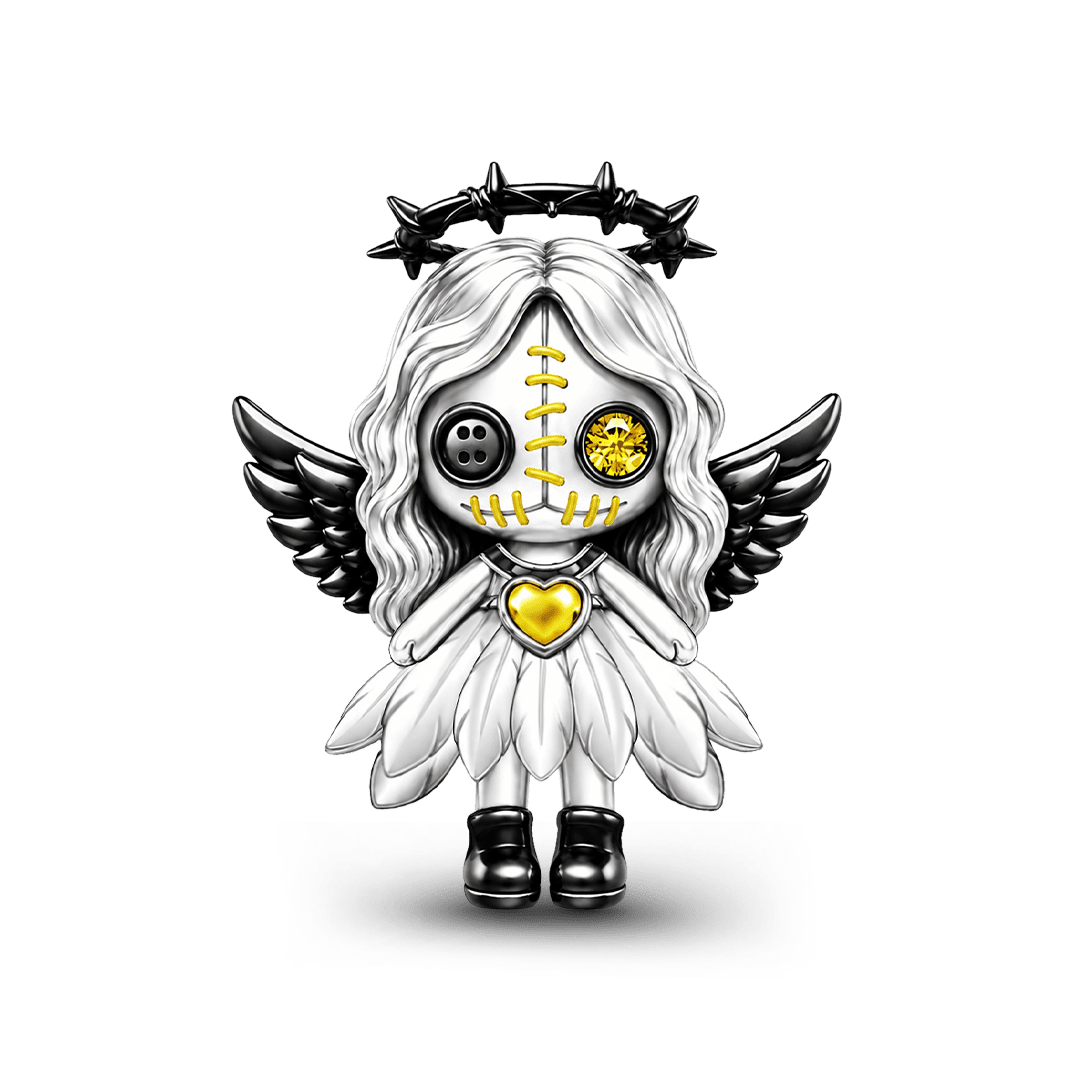Gnoce Halloween Voodoo Doll Angel Bead Charm Black Gold-plated Silver Blend_1