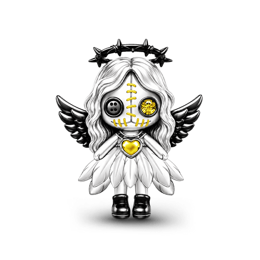 Gnoce Halloween Voodoo Doll Angel Bead Charm Black Gold-plated Silver Blend_1