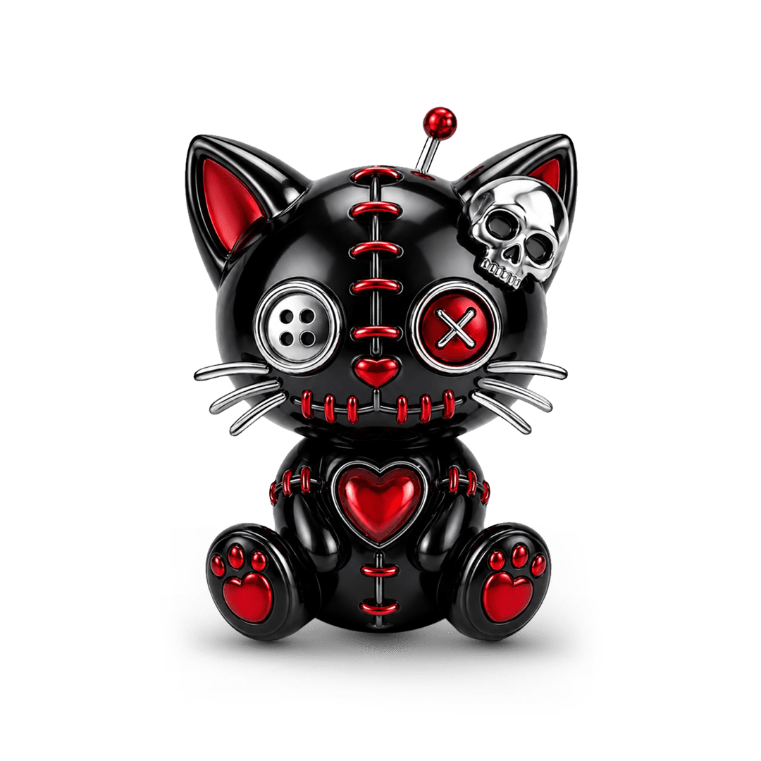 Gnoce Halloween Voodoo Doll Black Cat Bead Charm Black Gold-plated Silver Blend_1