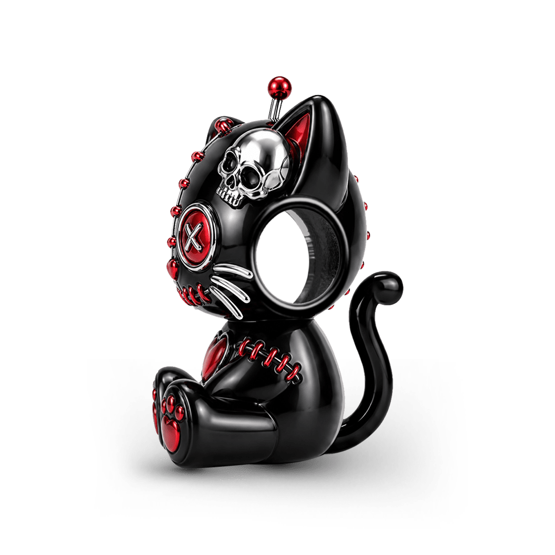 Gnoce Halloween Voodoo Doll Black Cat Bead Charm Black Gold-plated Silver Blend_5