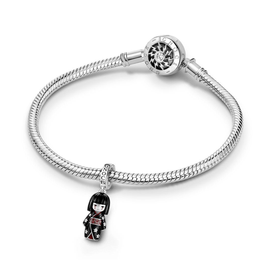 Gnoce Halloween Japanese Kokeshi Doll Clasp Dangle Charm Black Gold-plated Silver Blend_3