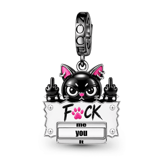 Gnoce Halloween Punk Black Cat Middle Finger Rotatable Clasp Dangle Charm Black Gold-plated Silver Blend_2