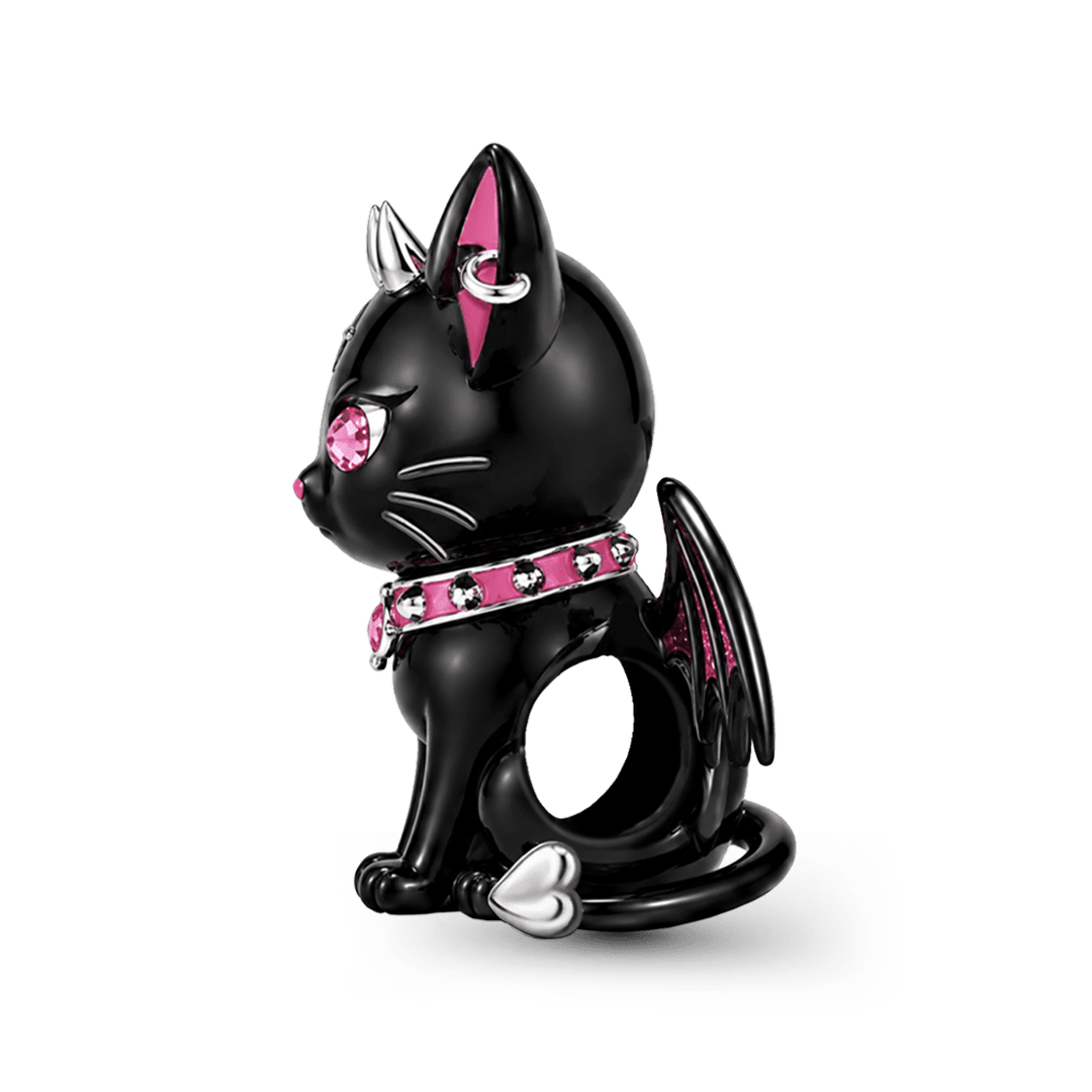 Gnoce Glow-in-the-dark Halloween Punk Devil Black Cat Bead Black Gold-plated Silver Blend_6
