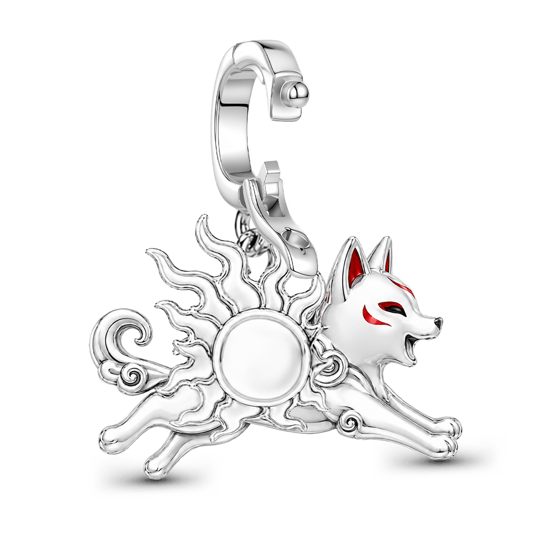 Gnoce Glow‑in‑the‑dark Japanese Amaterasu Wolf Clasp Dangle Charm Platinum‑plated Silver Blend_7