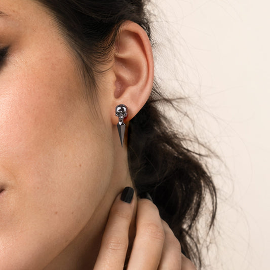 Gnoce Skull Black Plated Earrings_5