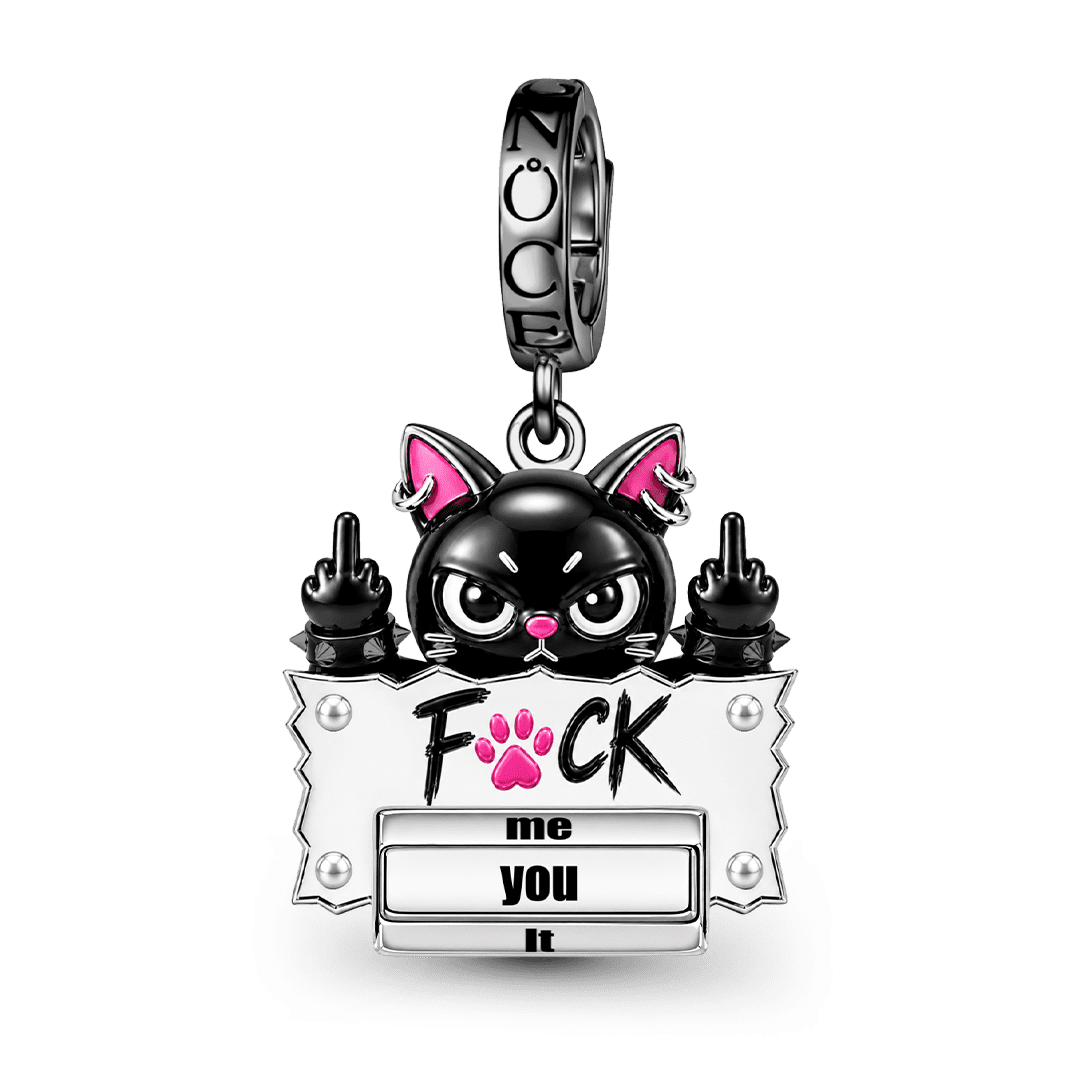 Gnoce Halloween Punk Black Cat Middle Finger Rotatable Clasp Dangle Charm Black Gold-plated Silver Blend_2