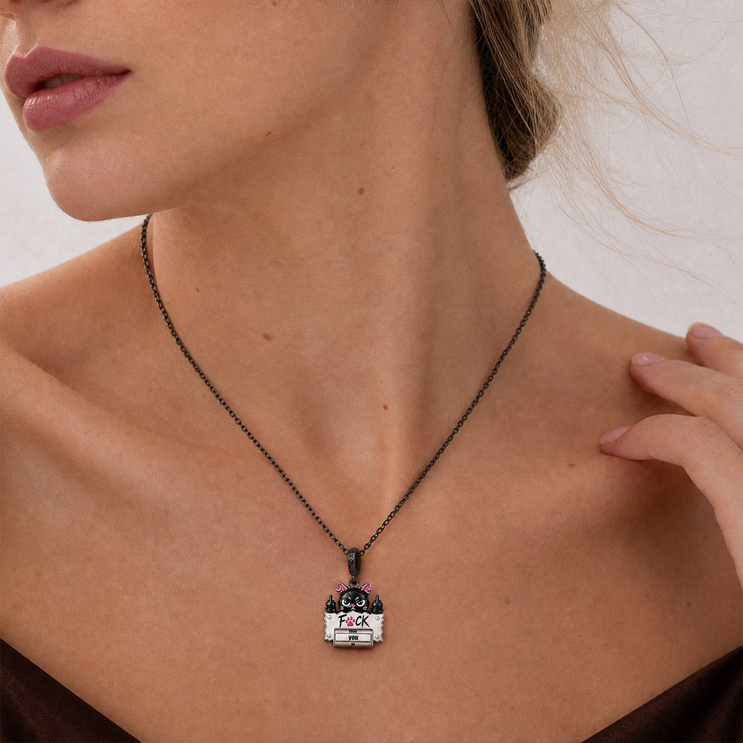 Gnoce Halloween Punk Black Cat Middle Finger Rotatable Clasp Dangle Charm Black Gold-plated Silver Blend_5