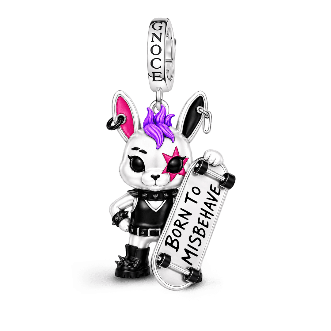 Gnoce Punk Glow‑in‑the‑dark Misfit Rabbit Rebel Clasp Dangle Charm Platinum‑plated Silver Blend_2