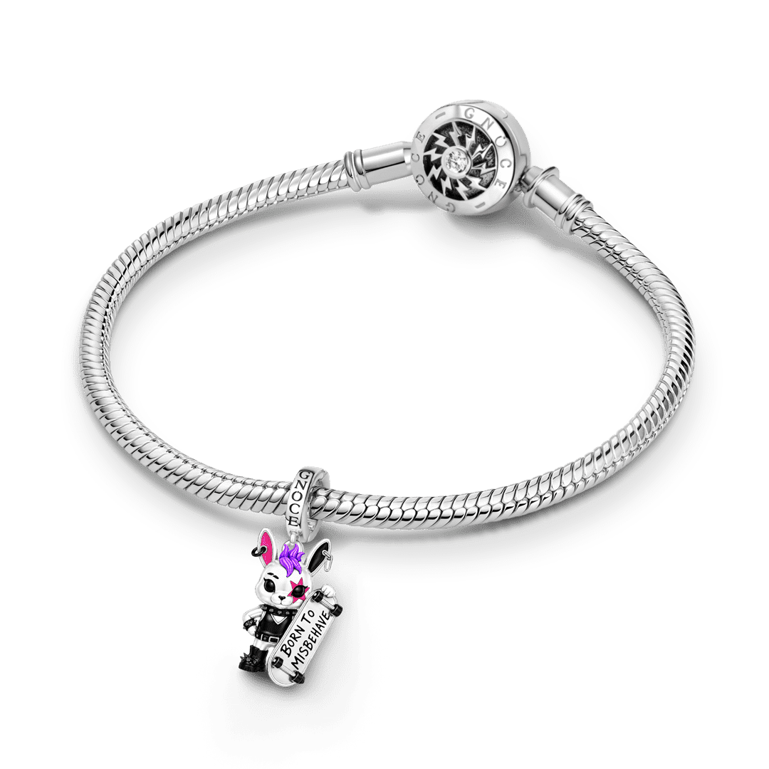 Gnoce Punk Glow‑in‑the‑dark Misfit Rabbit Rebel Clasp Dangle Charm Platinum‑plated Silver Blend_5