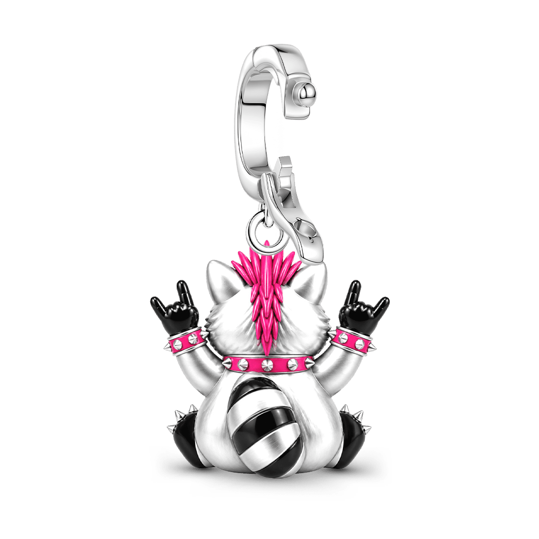 Gnoce Glow-in-the-dark Punk Raccoon Clasp Dangle Charm Platinum-plated Silver Blend_7