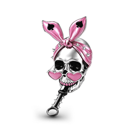 Gnoce Pink Punk Halloween Skull Bunny Ear Key Bead Platinum-plated Silver Blend_1