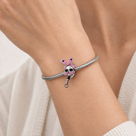 Gnoce Pink Punk Halloween Skull Bunny Ear Key Bead Platinum-plated Silver Blend_2