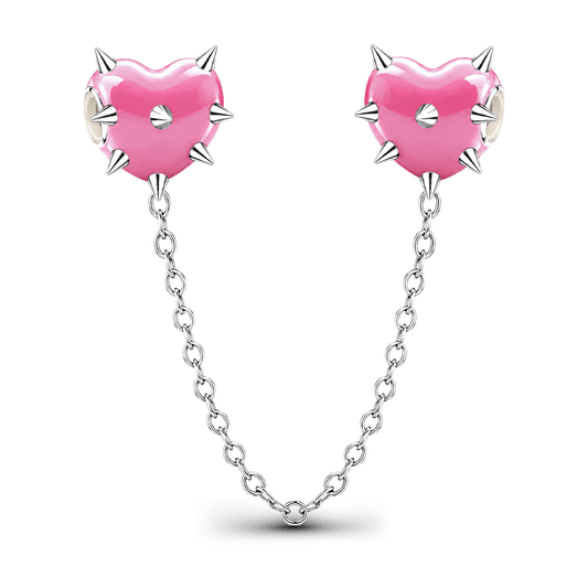 Gnoce Pink Punk Spiked Heart Safety Chain Bead Platinum-plated Silver Blend_1