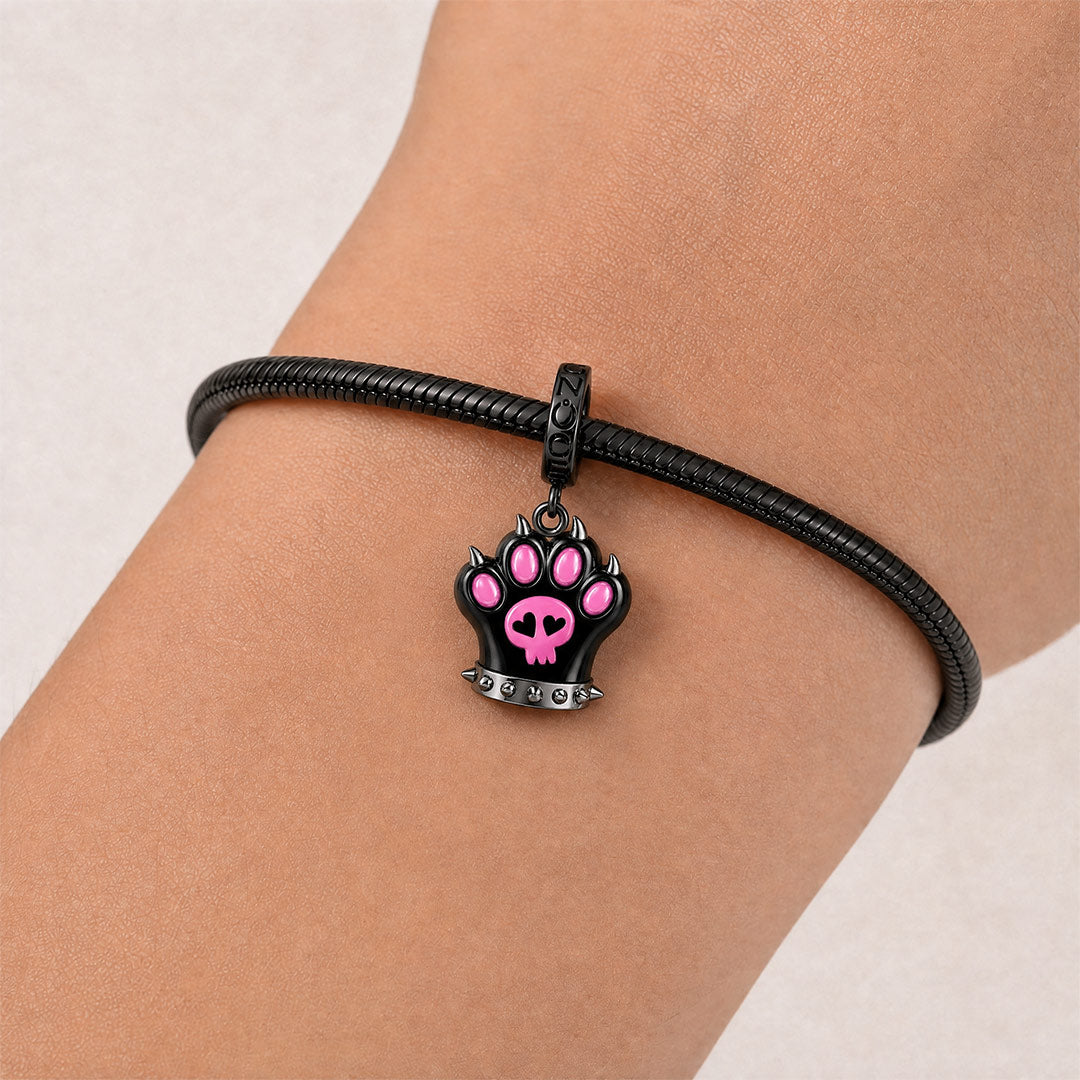 Gnoce Glow-in-the-dark Punk Spiked Cat Paw Clasp Dangle Charm Black Gold-plated Silver Blend_3