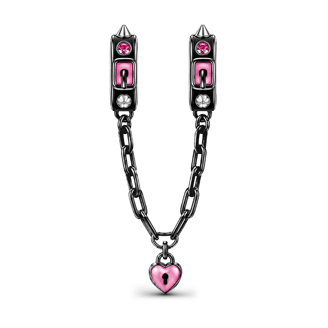 Gnoce Pink Punk Belt Lock Safety Chain Bead Black Gold-plated Silver Blend_1